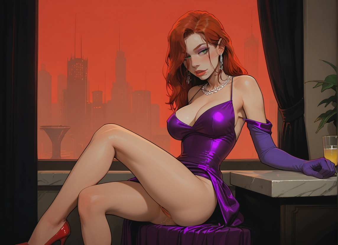 1girl, breasts, gloves, dress, jewelry, solo · Yamete.gg