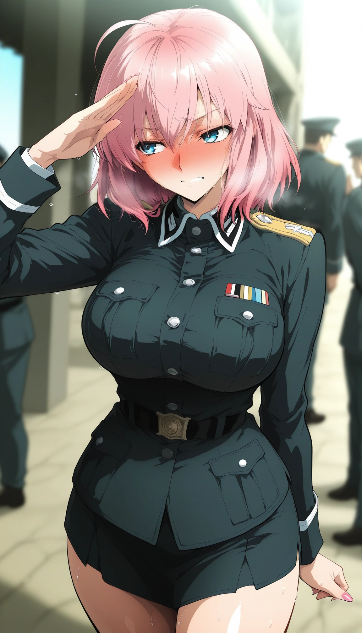 1girl, breasts, pink hair, large breasts, blush, uniform · Yamete.gg