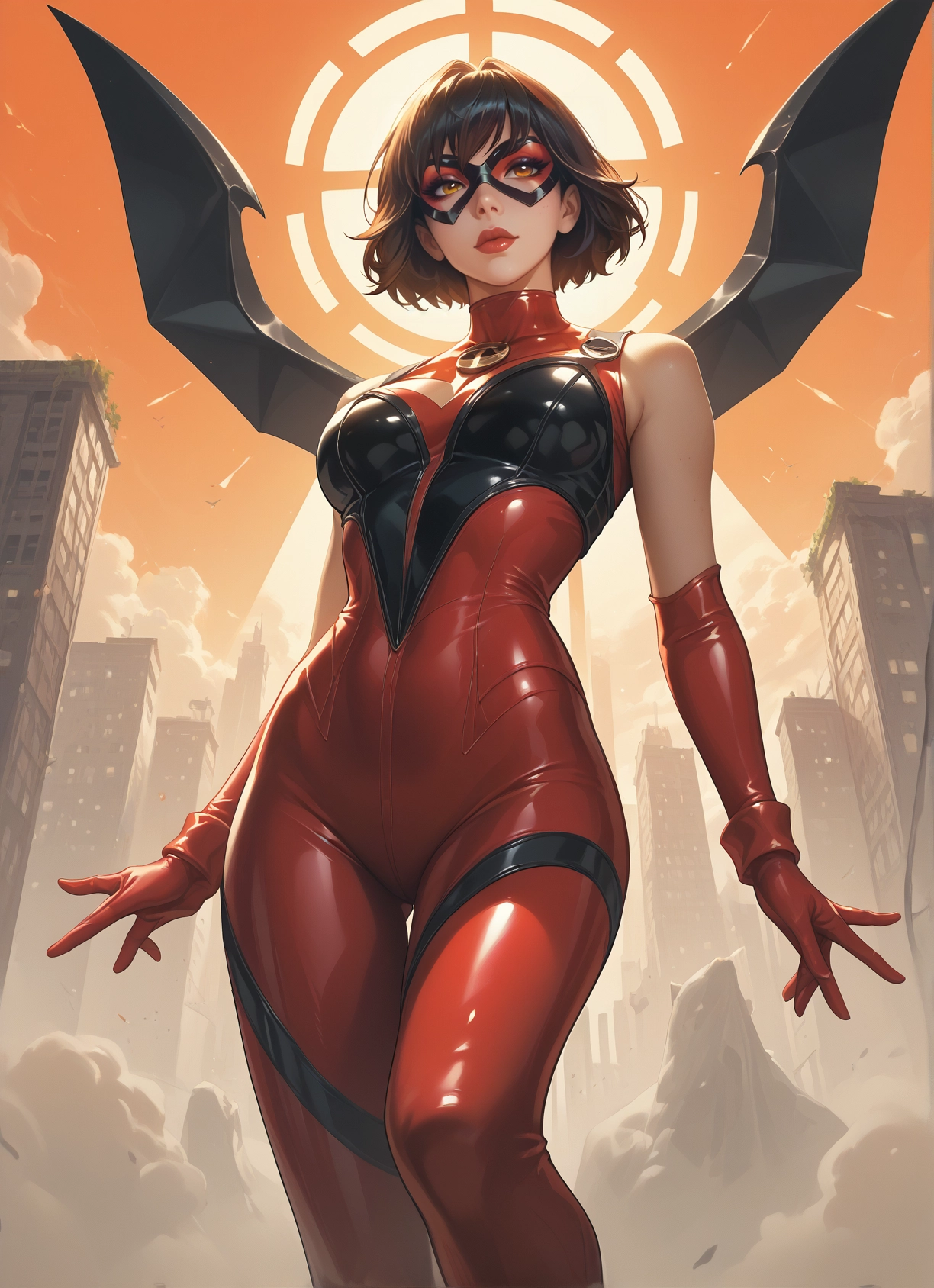 1girl, gloves, bodysuit, mask, solo, wings · Yamete.gg