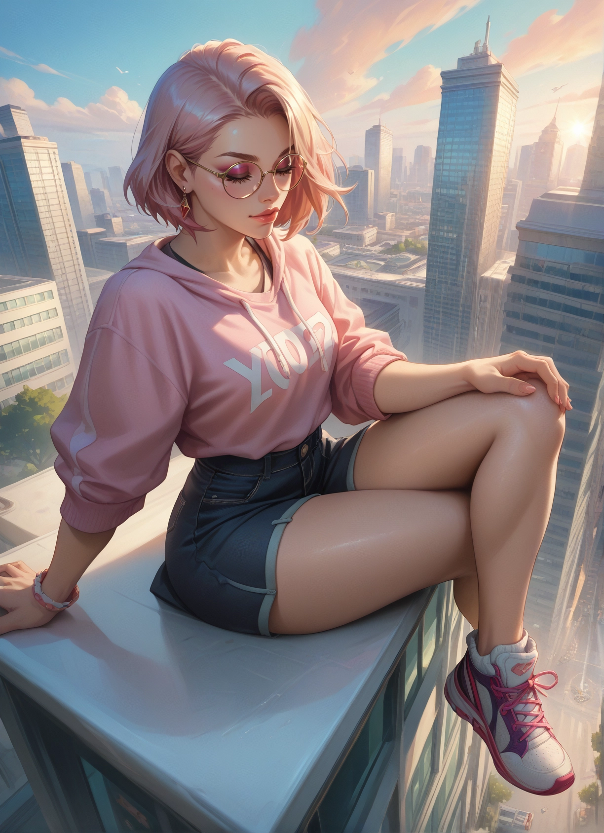 1girl, jewelry, shoes, shorts, short hair, earrings · Yamete.gg