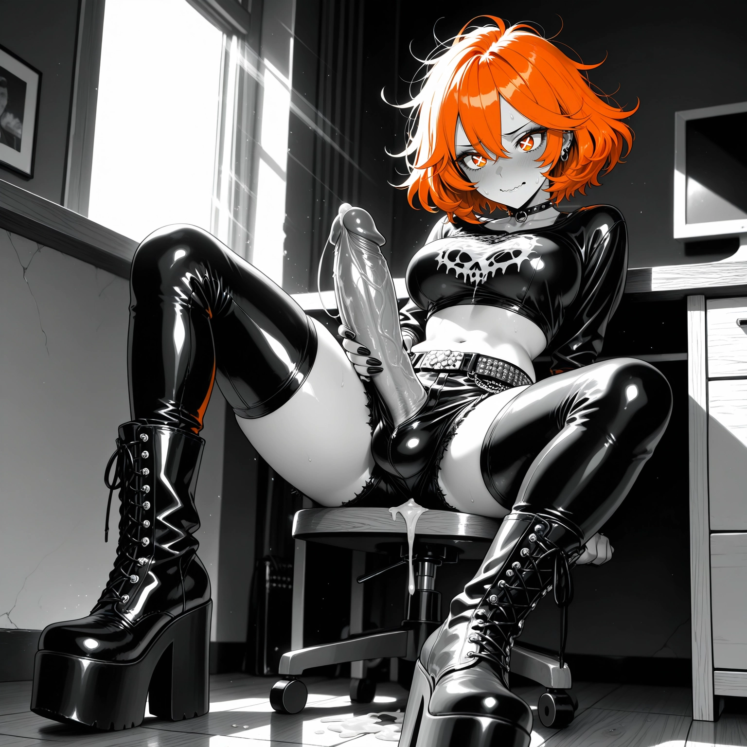 futanari, 1girl, solo, futanari masturbation, thighhighs, penis · Yamete.gg