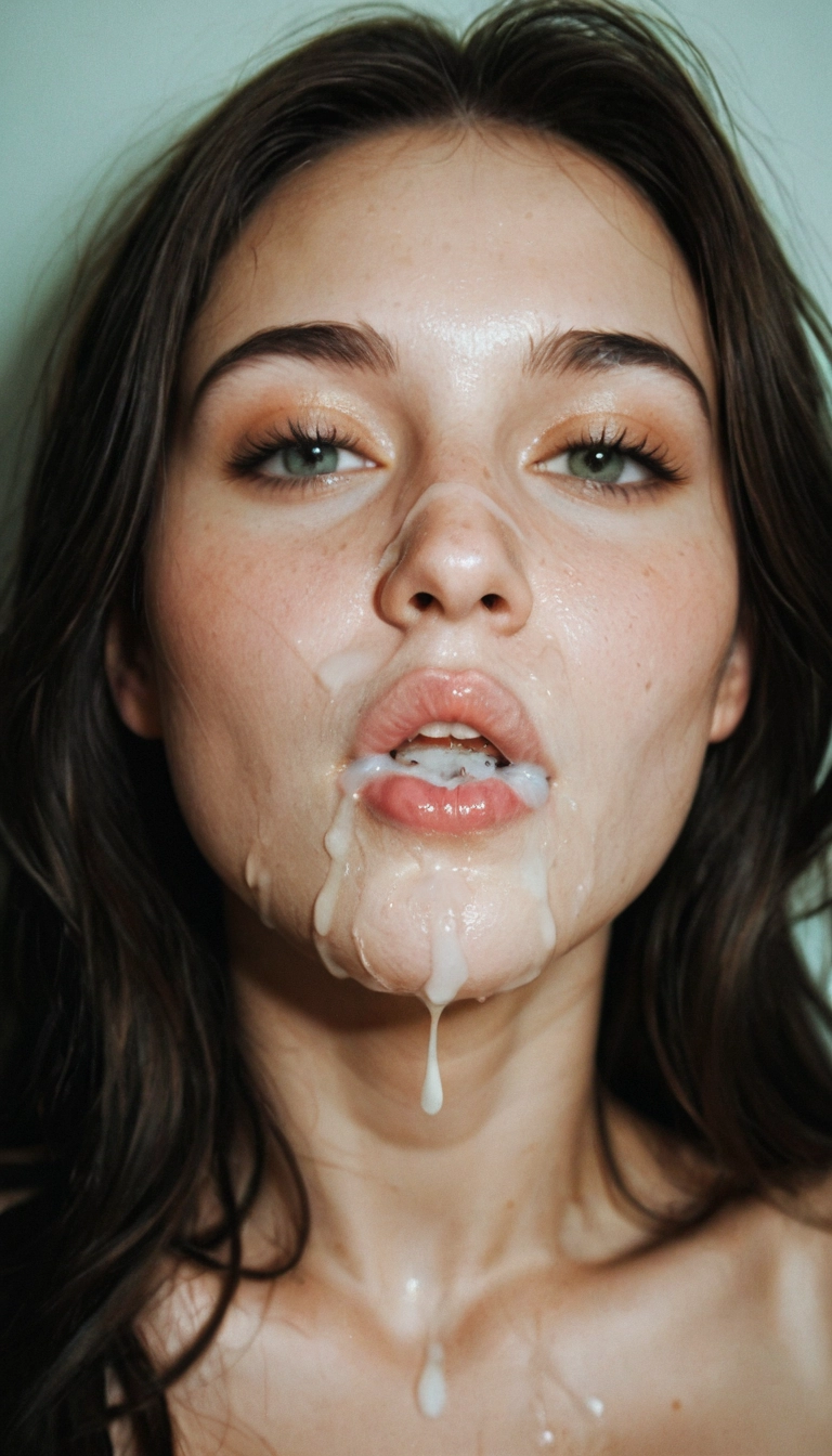 1girl, solo, realistic, cum, facial, green eyes · Yamete.gg