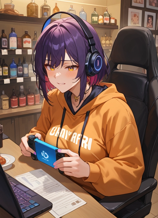 1girl, headphones, hood, hoodie, solo, blush · Yamete.gg