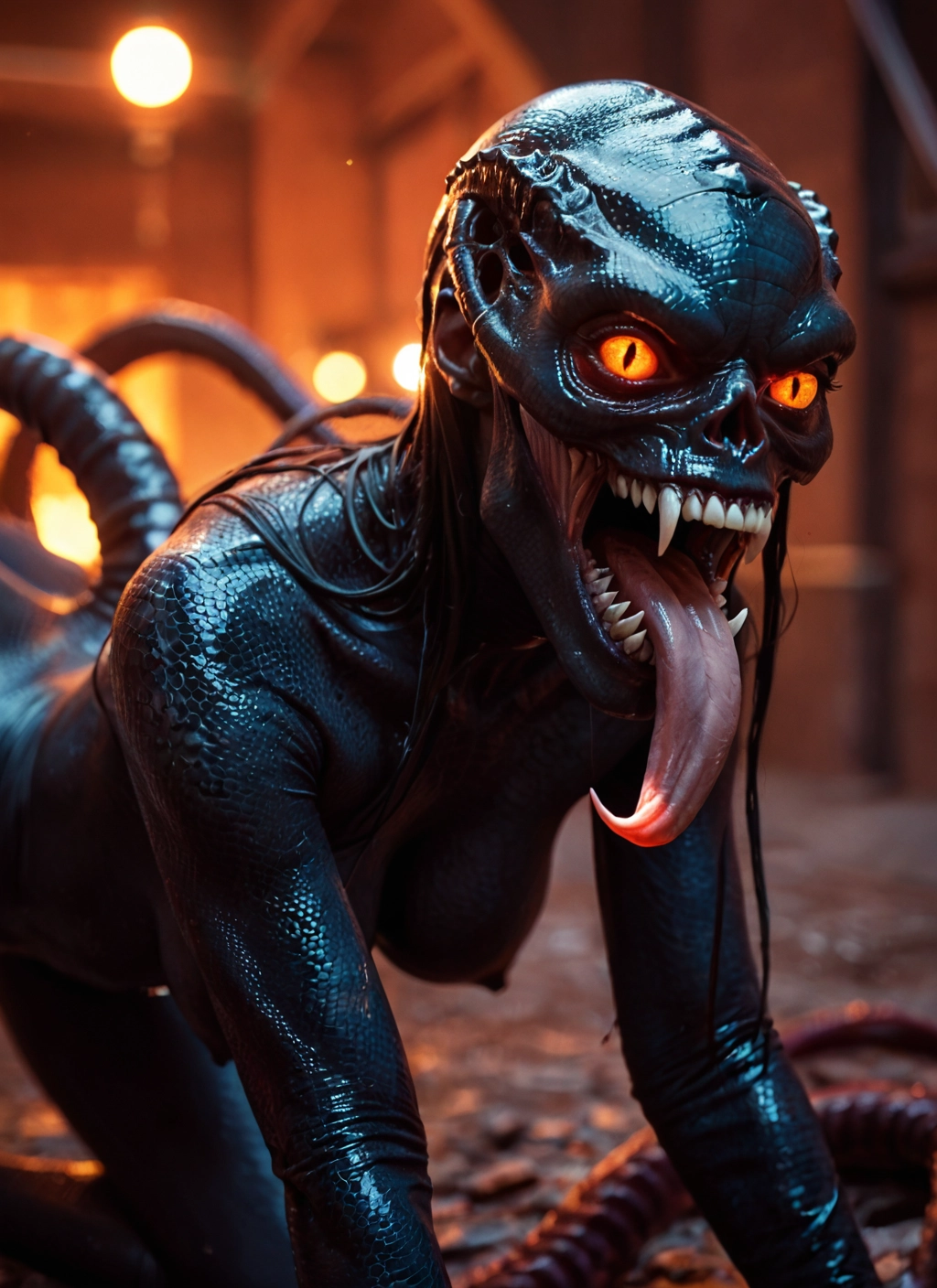 1girl, tongue, solo, breasts, tongue out, teeth · Yamete.gg