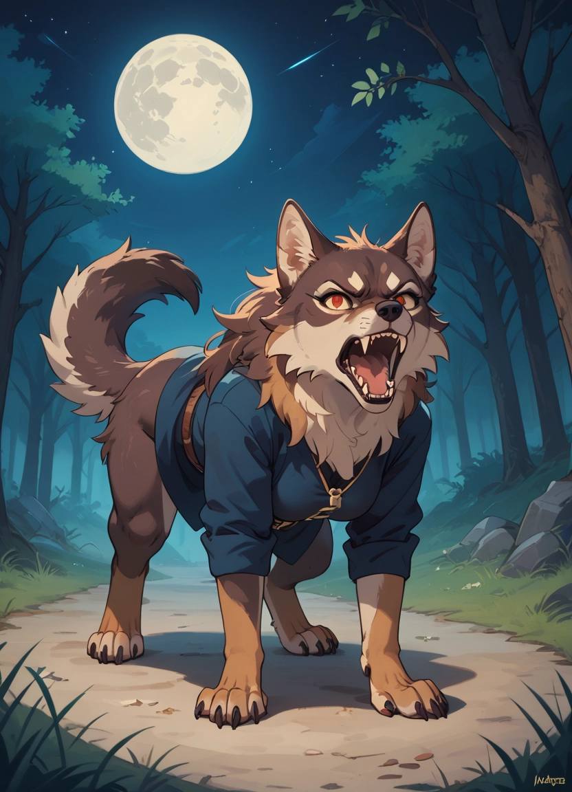 furry, moon, open mouth, night, tail, full moon · Yamete.gg