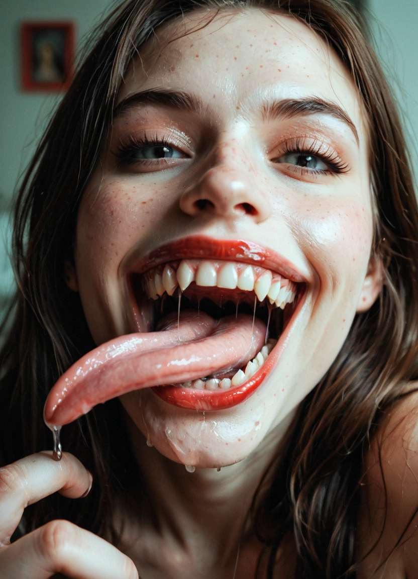 1girl, realistic, tongue, solo, teeth, saliva · Yamete.gg