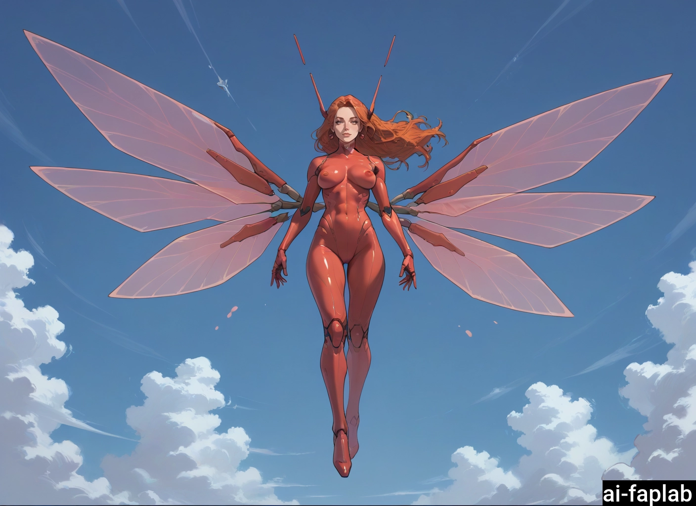 1girl, wings, solo, cloud, sky, long hair · Yamete.gg