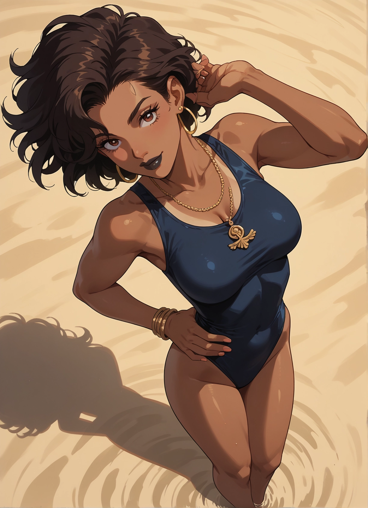 1girl, jewelry, swimsuit, breasts, earrings, one-piece swimsuit · Yamete.gg