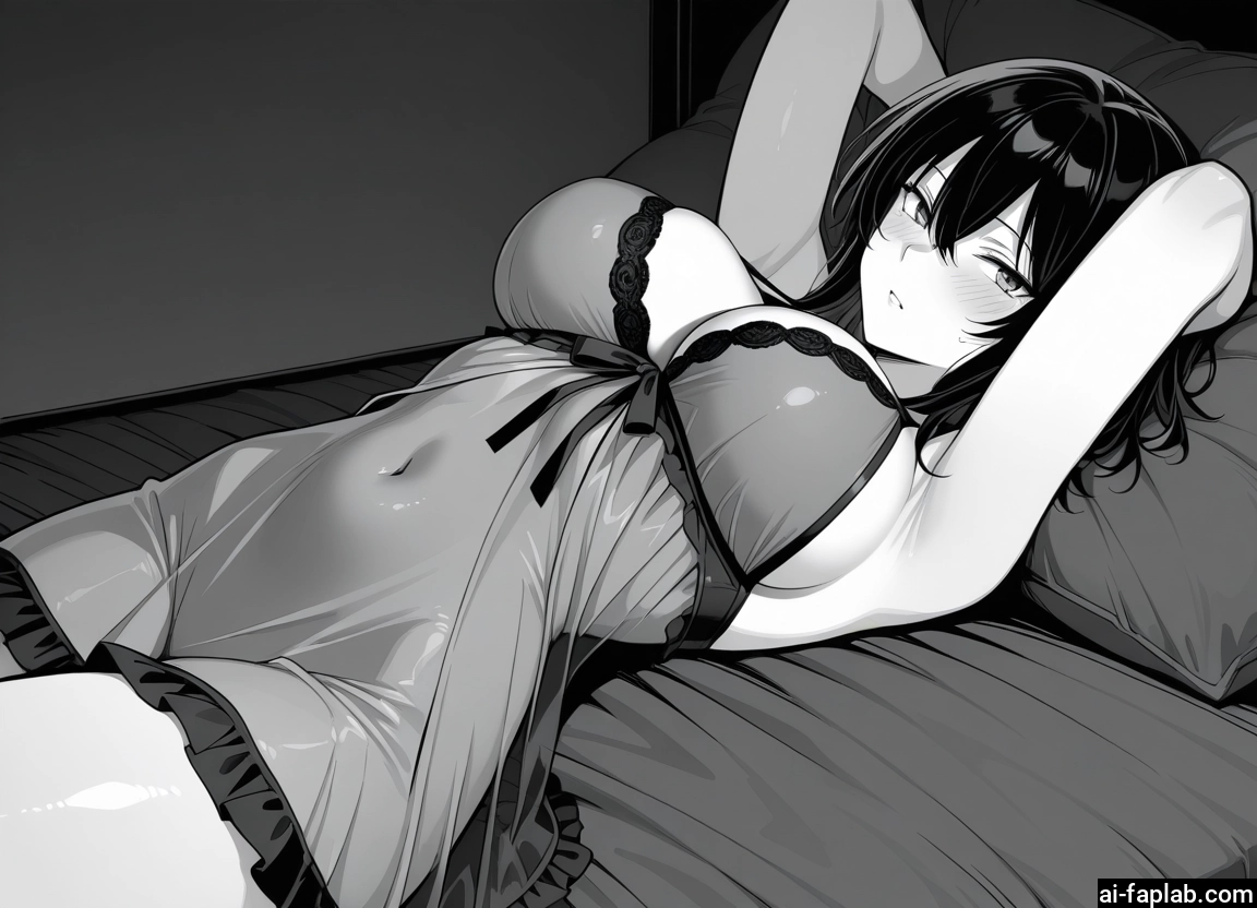 breasts, 1girl, monochrome, greyscale, large breasts, lying · Yamete.gg