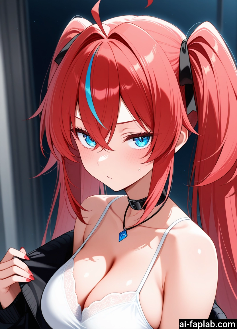 1girl, breasts, solo, cleavage, twintails, multicolored hair