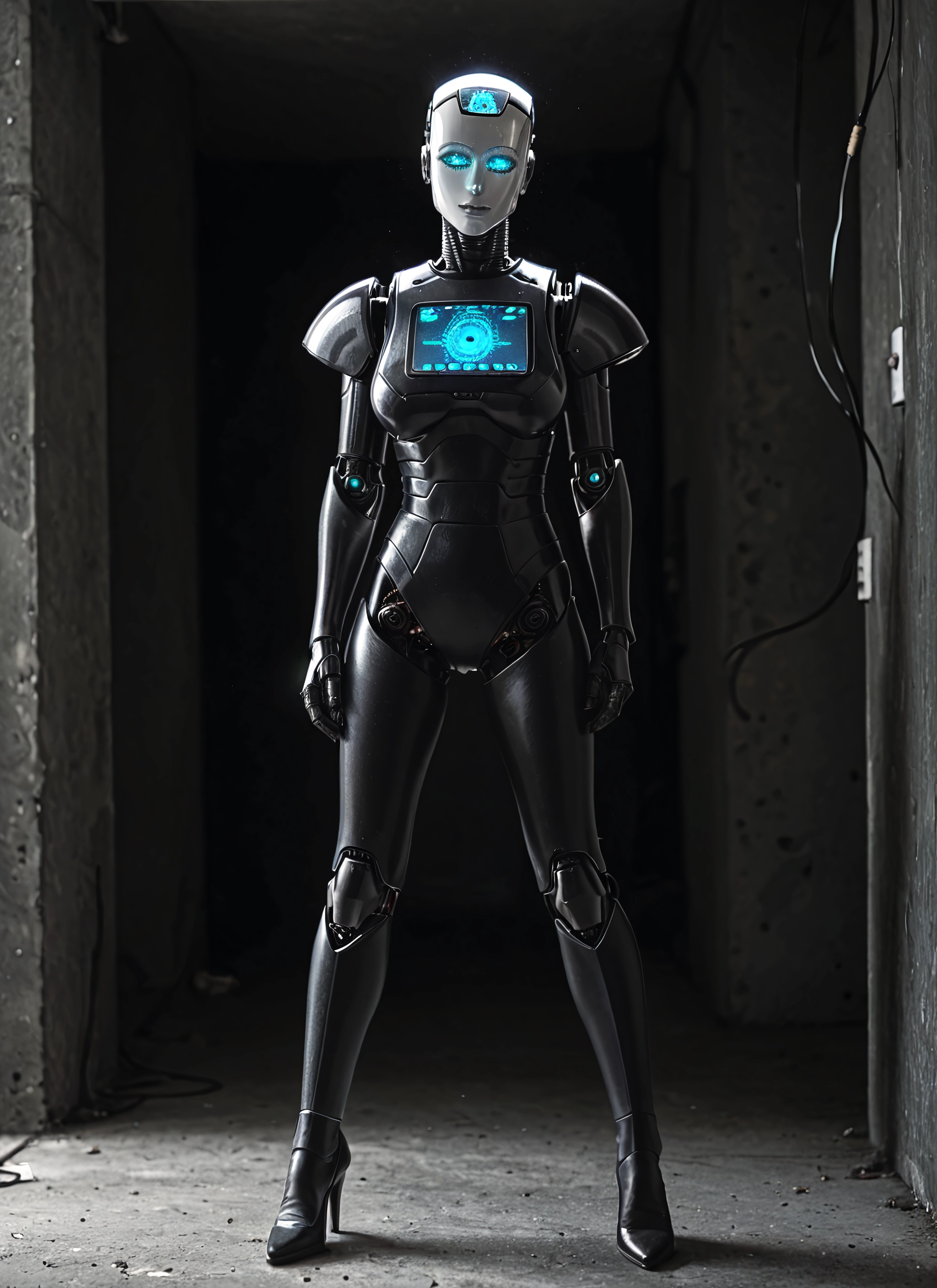 1girl, solo, blue eyes, high heels, glowing, science fiction · Yamete.gg