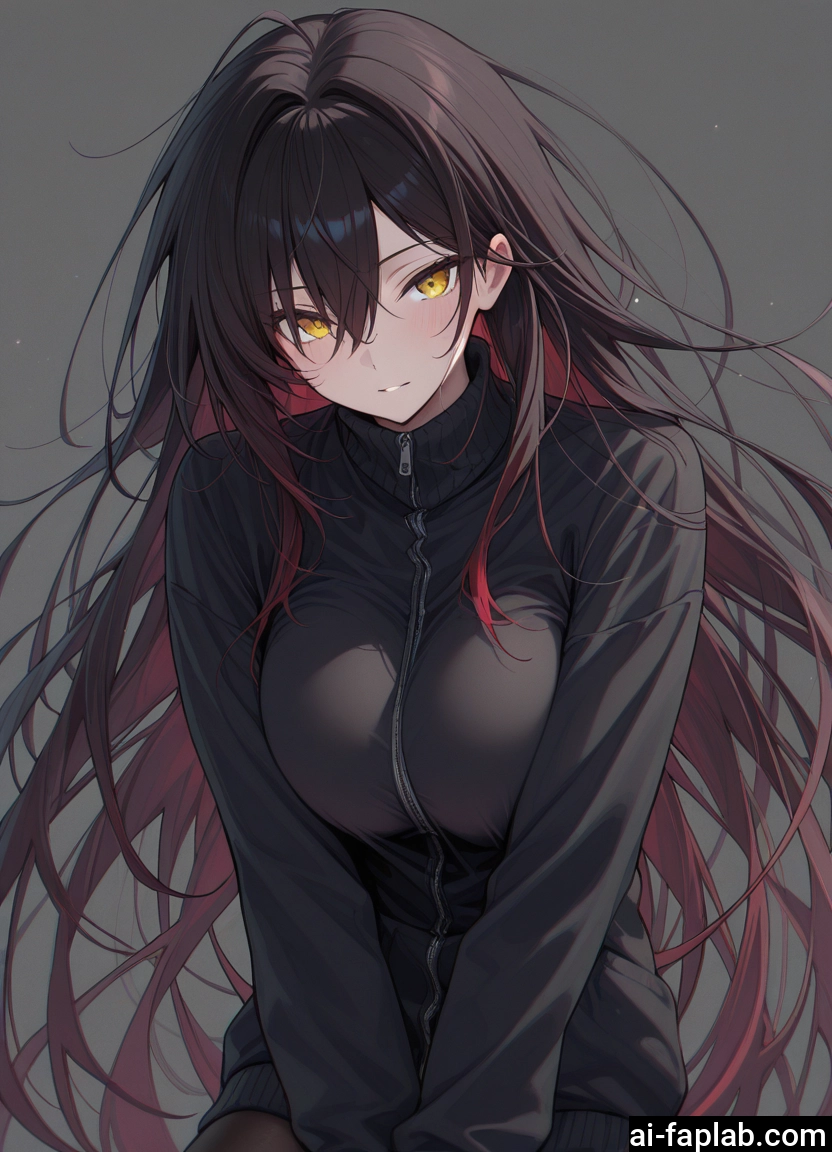 1girl, long hair, breasts, solo, yellow eyes, jacket · Yamete.gg
