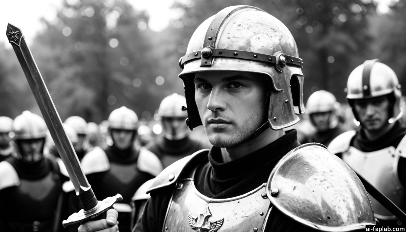 weapon, sword, greyscale, monochrome, armor, helmet · Yamete.gg