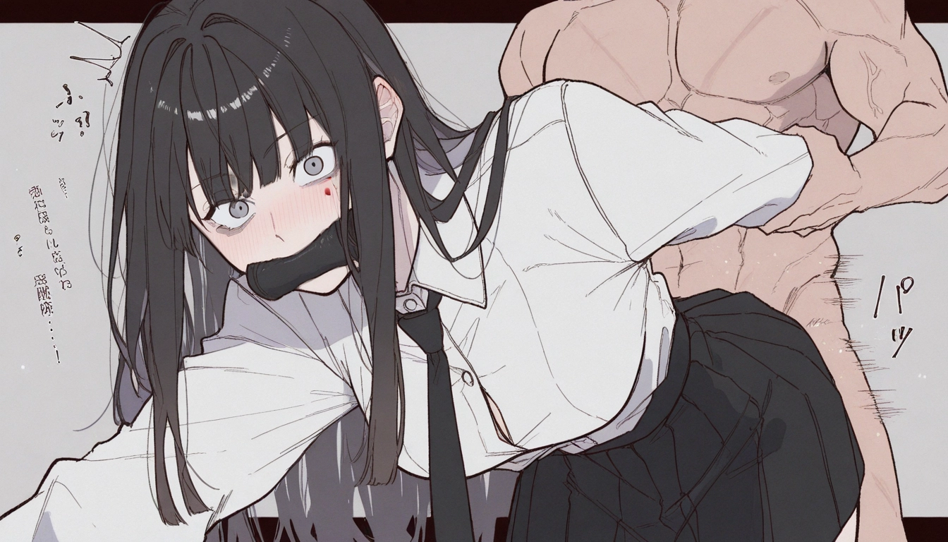 1girl, 1boy, hetero, bit gag, long hair, necktie