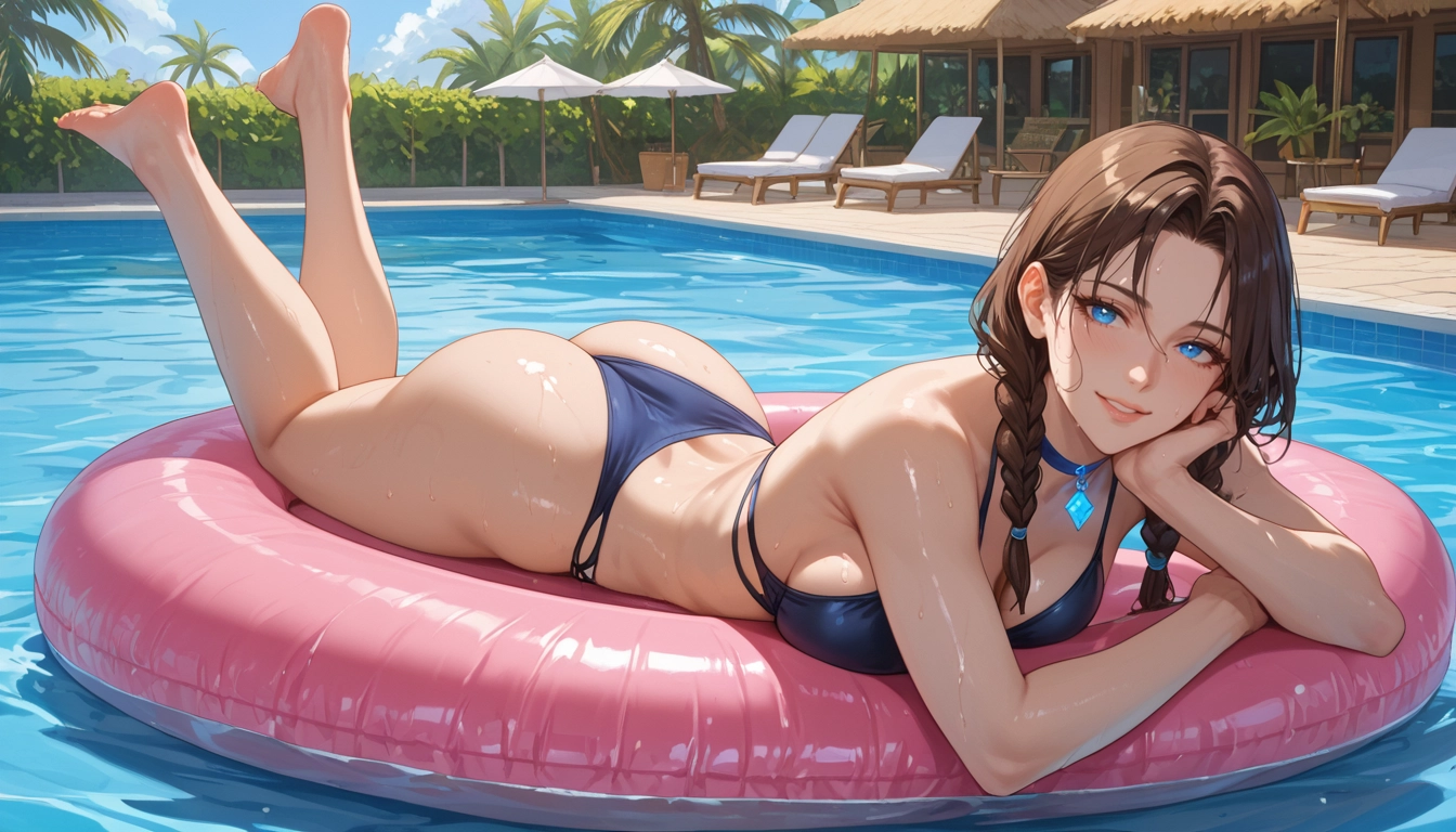 1girl, breasts, pool, twin braids, swimsuit, ass · Yamete.gg
