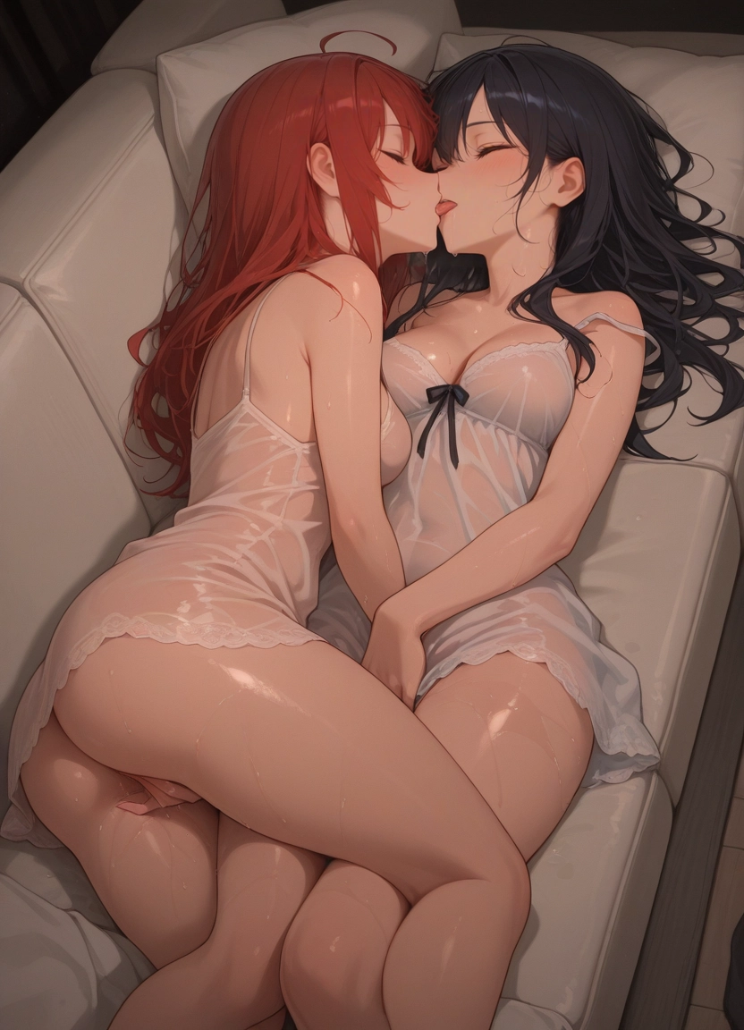 multiple girls, 2girls, breasts, yuri, closed eyes, long hair · Yamete.gg