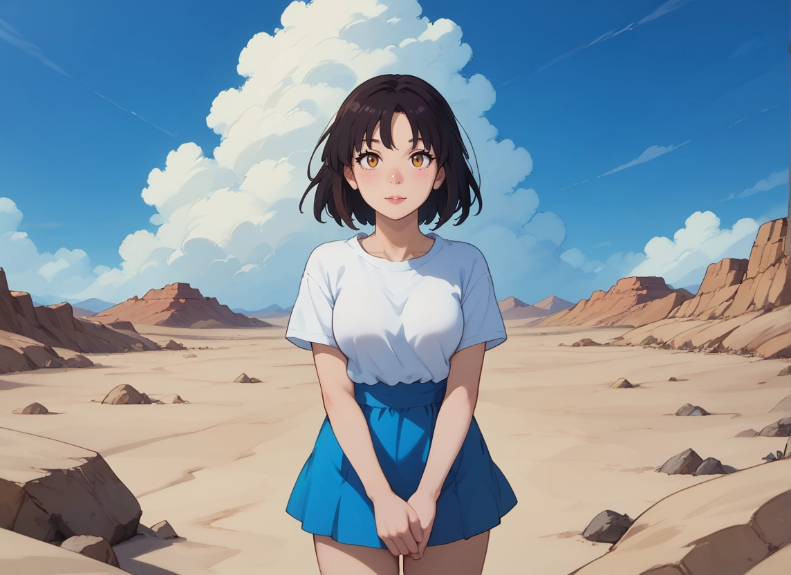 1girl, solo, skirt, sky, shirt, outdoors · Yamete.gg