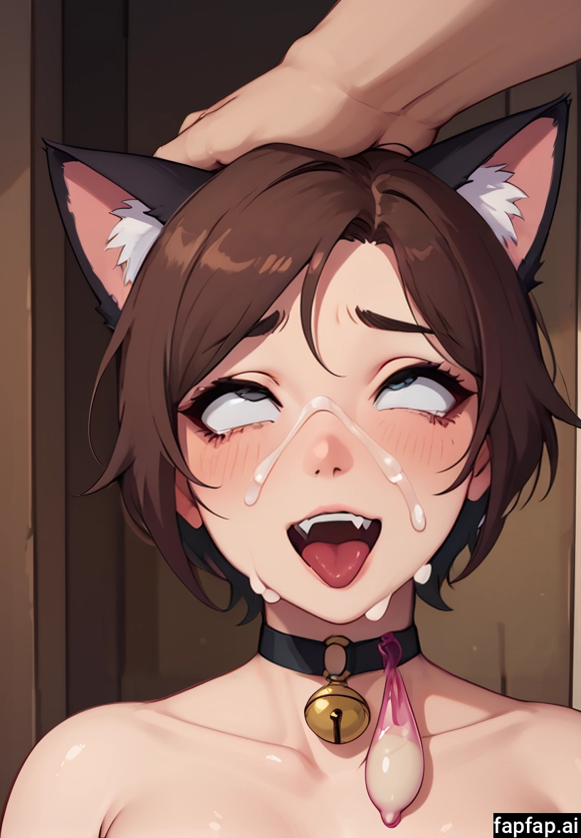 1girl, animal ears, cum, used condom, facial, tongue · Yamete.gg