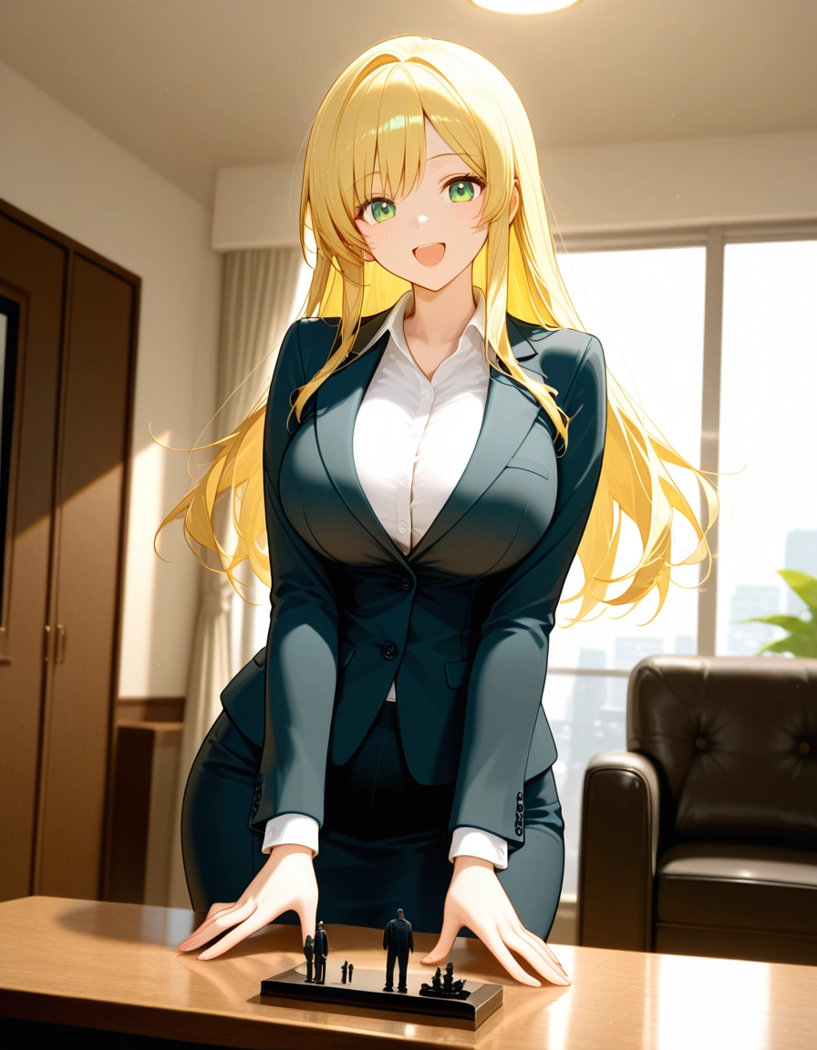 1girl, blonde hair, green eyes, long hair, indoors, breasts · Yamete.gg