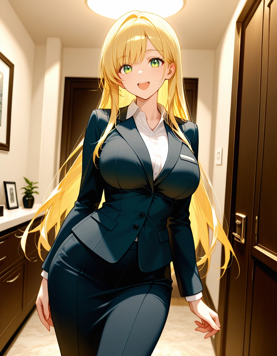 1girl, solo, blonde hair, long hair, green eyes, breasts · Yamete.gg