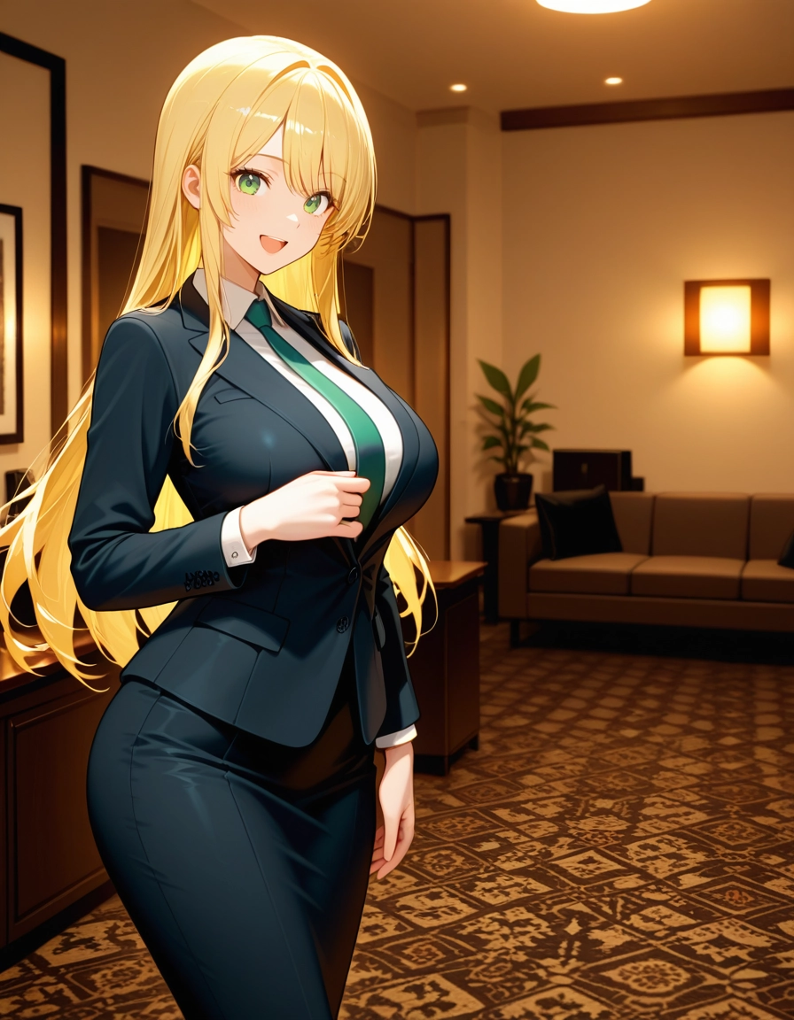 1girl, blonde hair, solo, long hair, green eyes, breasts · Yamete.gg
