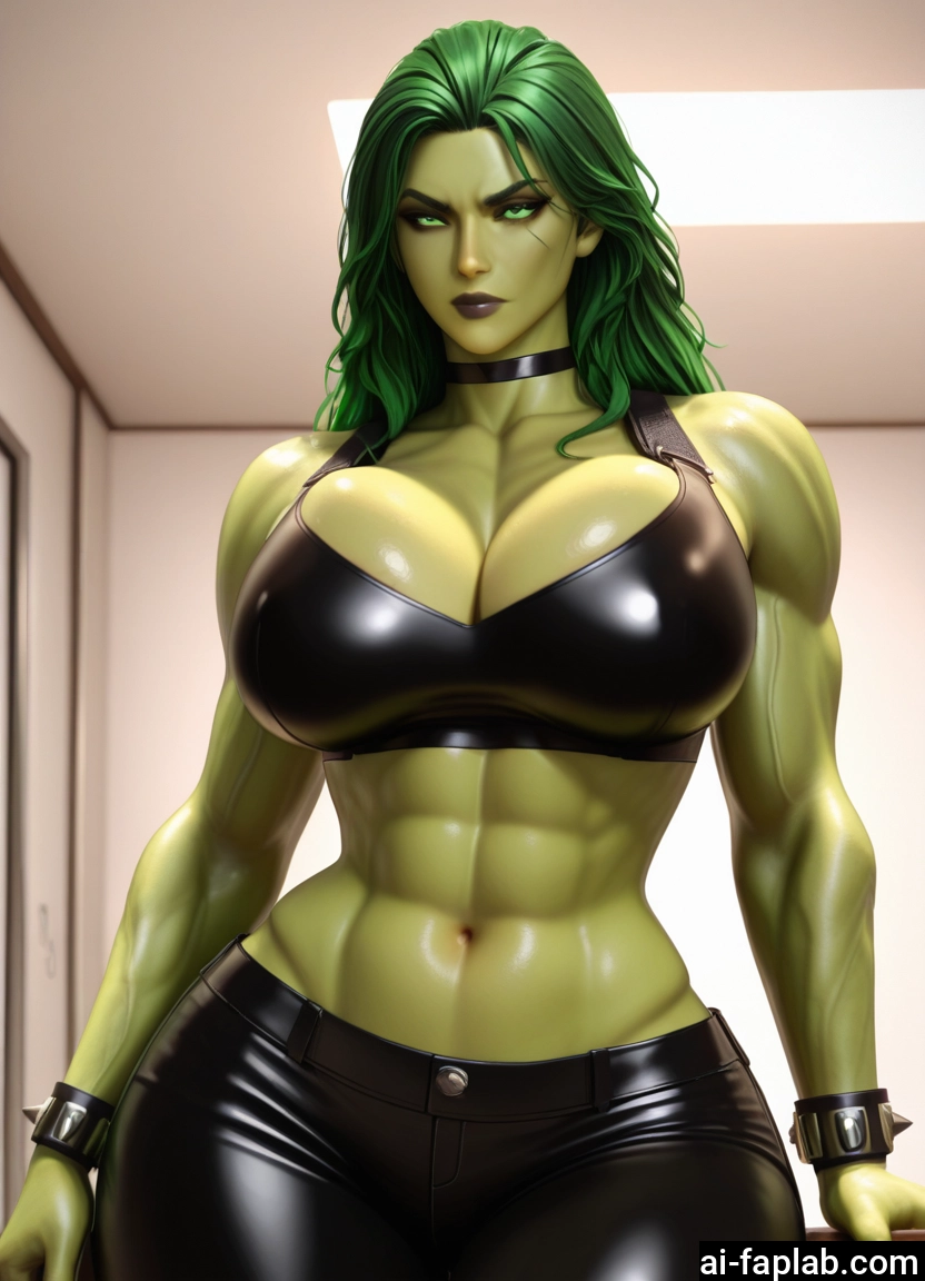 1girl, breasts, green eyes, muscular, abs, muscular female · Yamete.gg