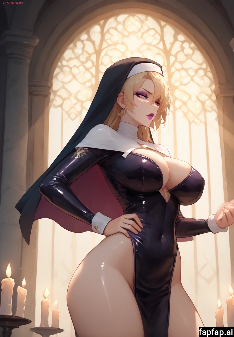 1girl, breasts, nun, blonde hair, solo, large breasts · Yamete.gg