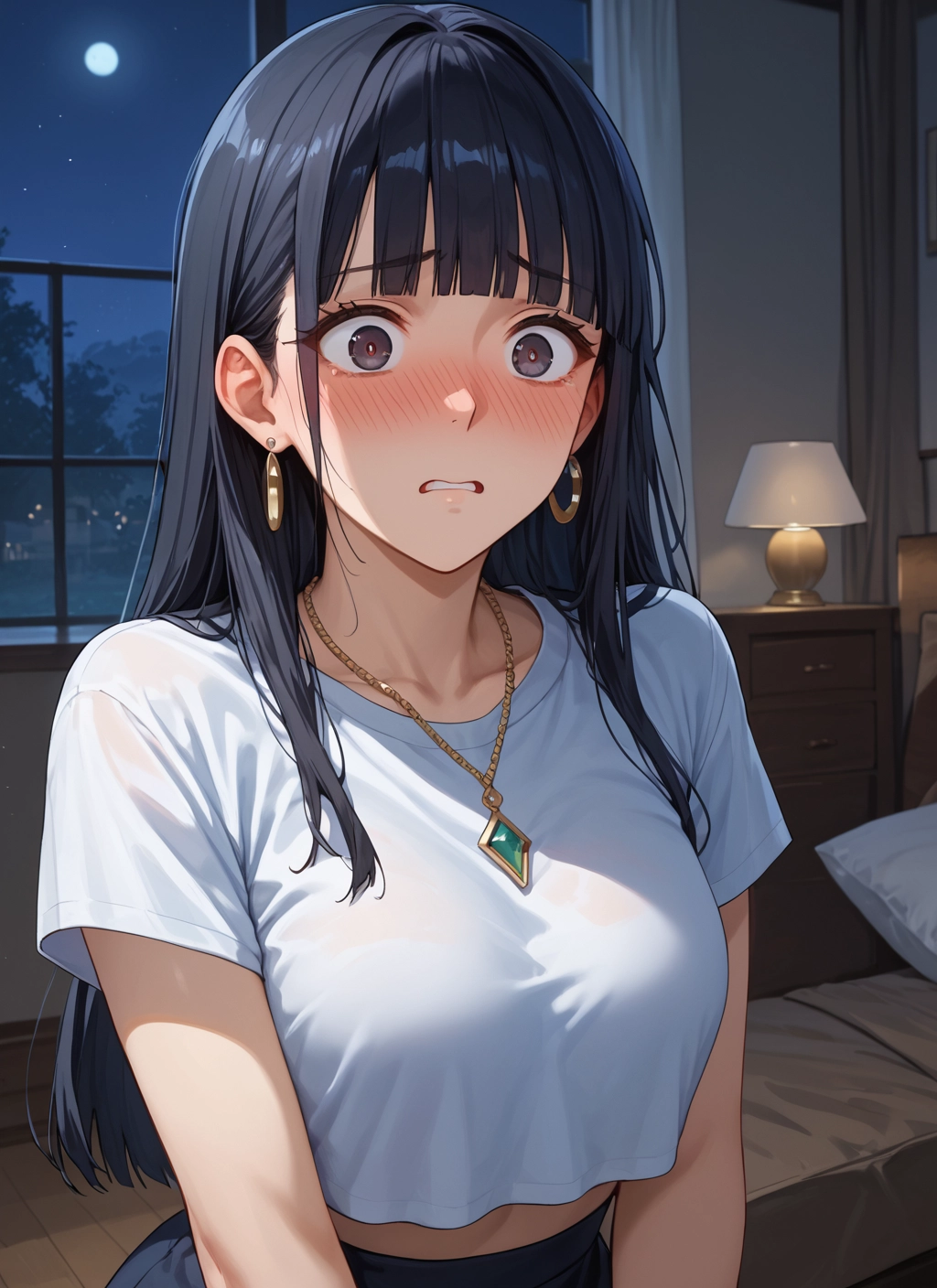 1girl, jewelry, earrings, blush, long hair, solo · Yamete.gg