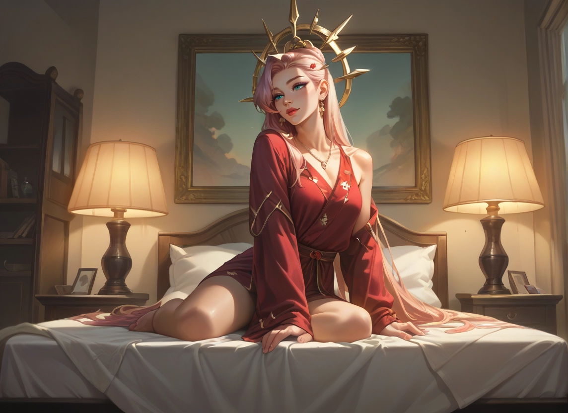1girl, long hair, solo, jewelry, pink hair, indoors · Yamete.gg