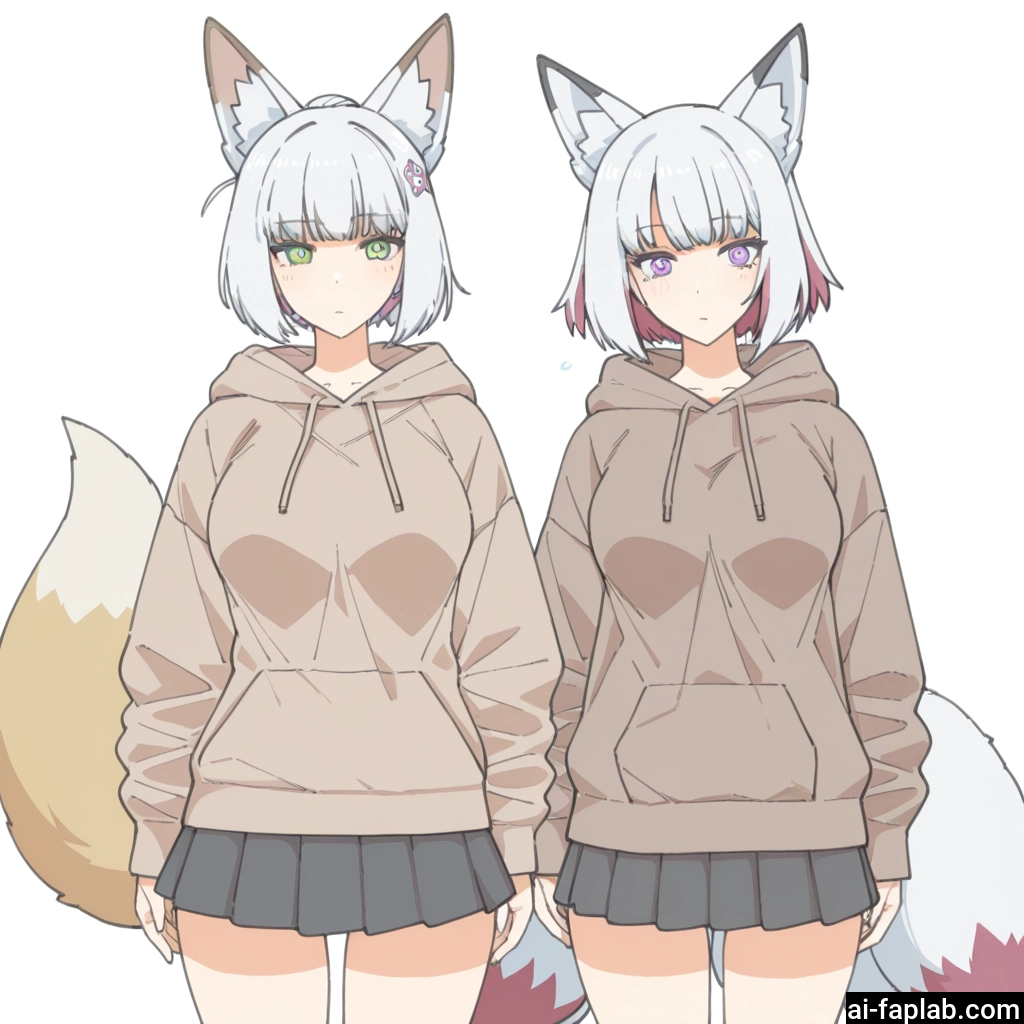 animal ears, tail, skirt, 2girls, multiple girls, green eyes · Yamete.gg