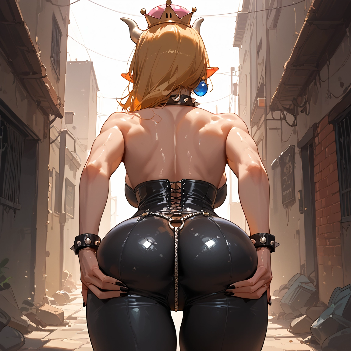 1girl, ass, super crown, horns, jewelry, pointy ears · Yamete.gg