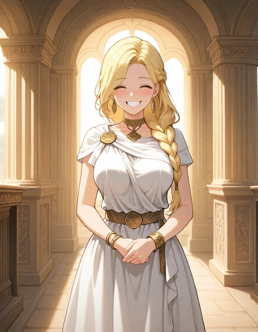 1girl, solo, smile, blonde hair, jewelry, closed eyes · Yamete.gg