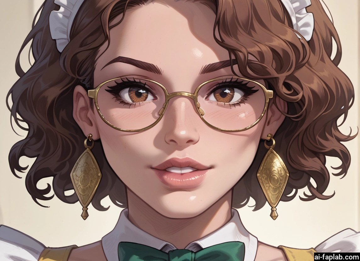 1girl, solo, jewelry, brown hair, earrings, glasses · Yamete.gg
