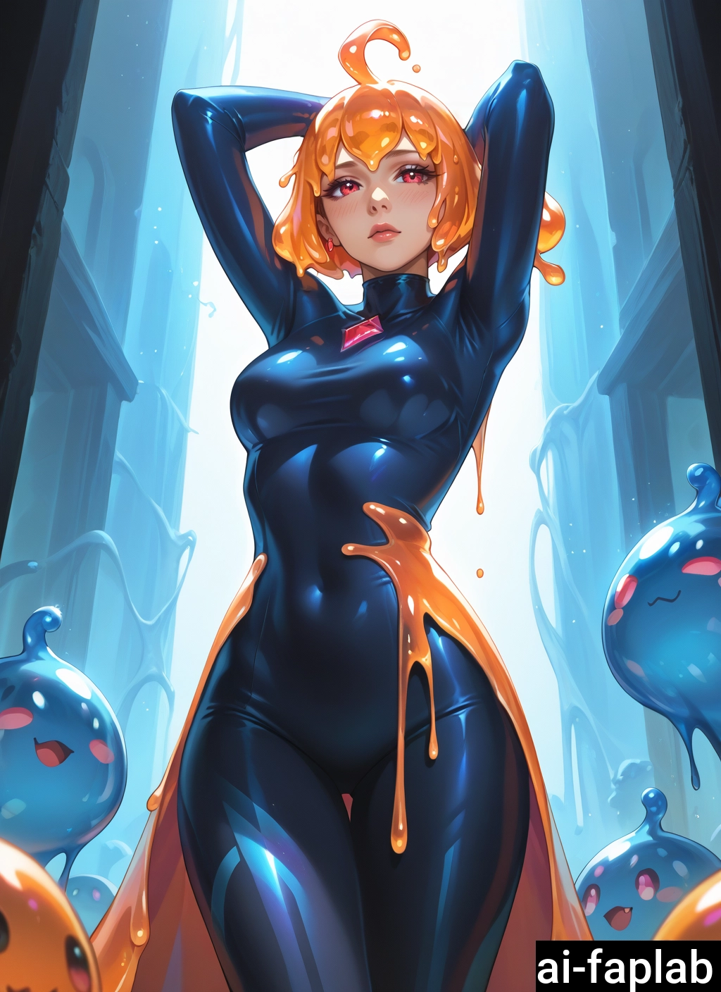 1girl, bodysuit, ahoge, breasts, red eyes, looking at viewer · Yamete.gg