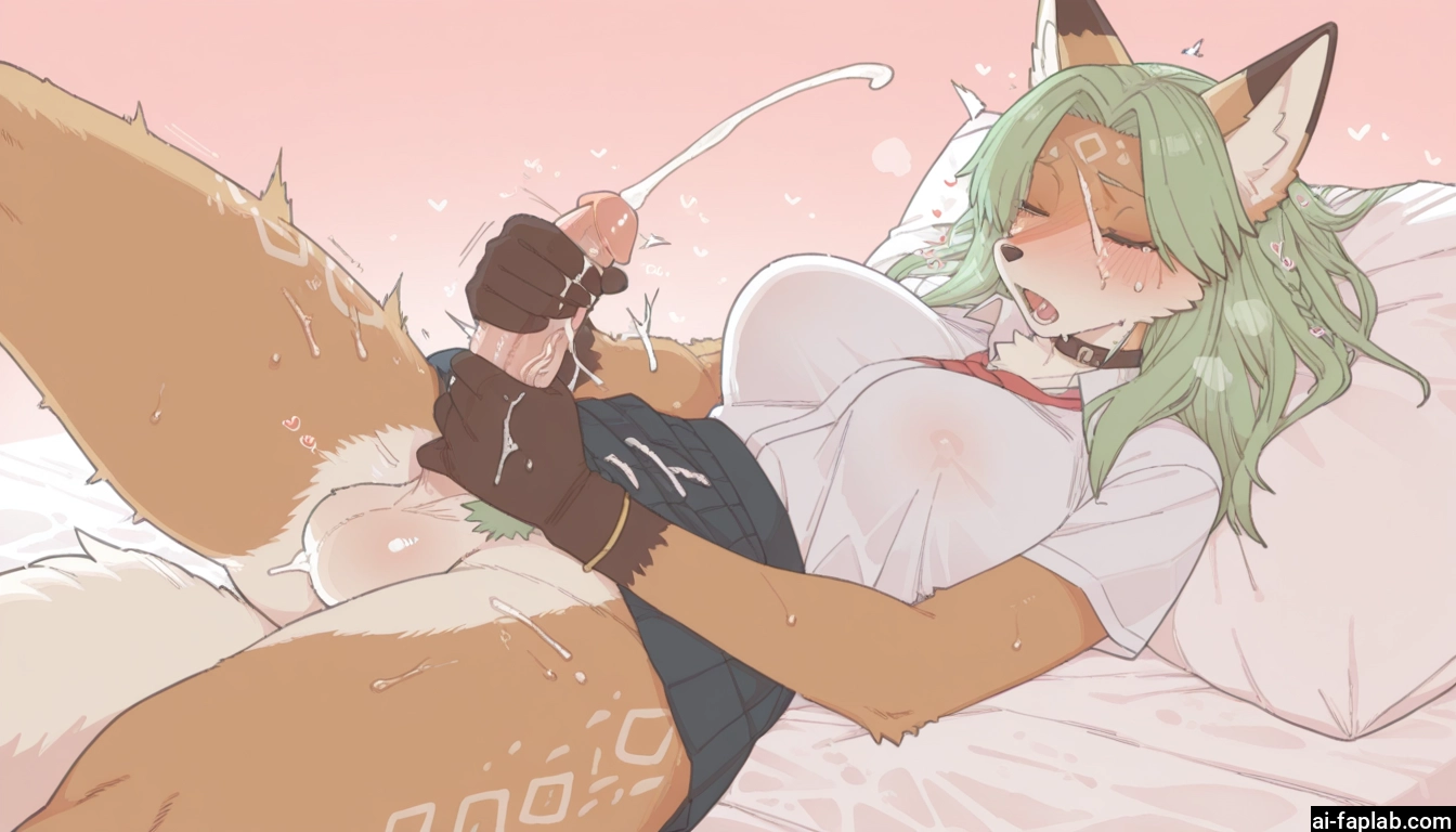 furry, futanari, 1girl, cum, penis, solo