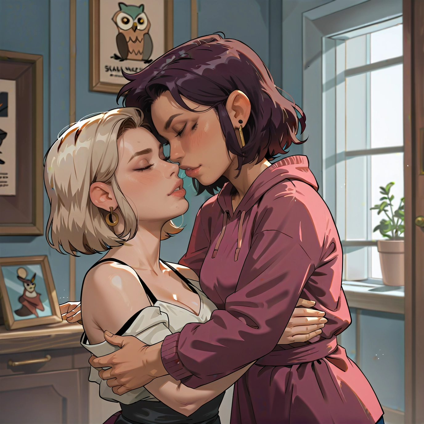 multiple girls, 2girls, jewelry, earrings, yuri, closed eyes · Yamete.gg