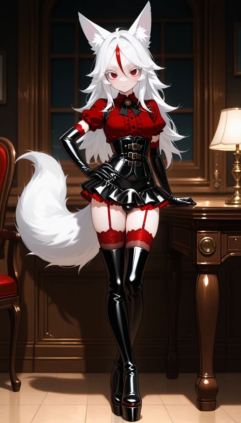1girl, white hair, solo, animal ears, thighhighs, gloves