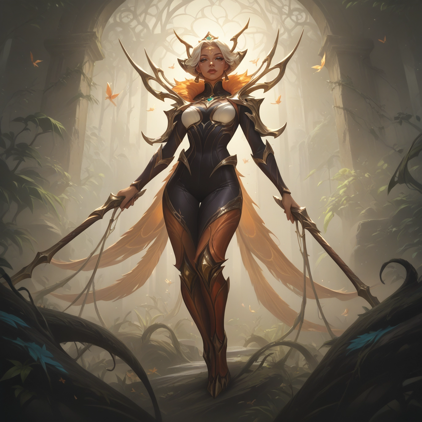 1girl, solo, dual wielding, holding, weapon, armor · Yamete.gg