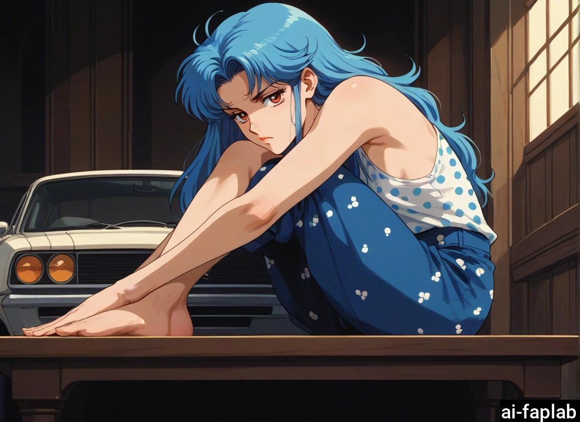 1girl, barefoot, solo, motor vehicle, car, ground vehicle · Yamete.gg