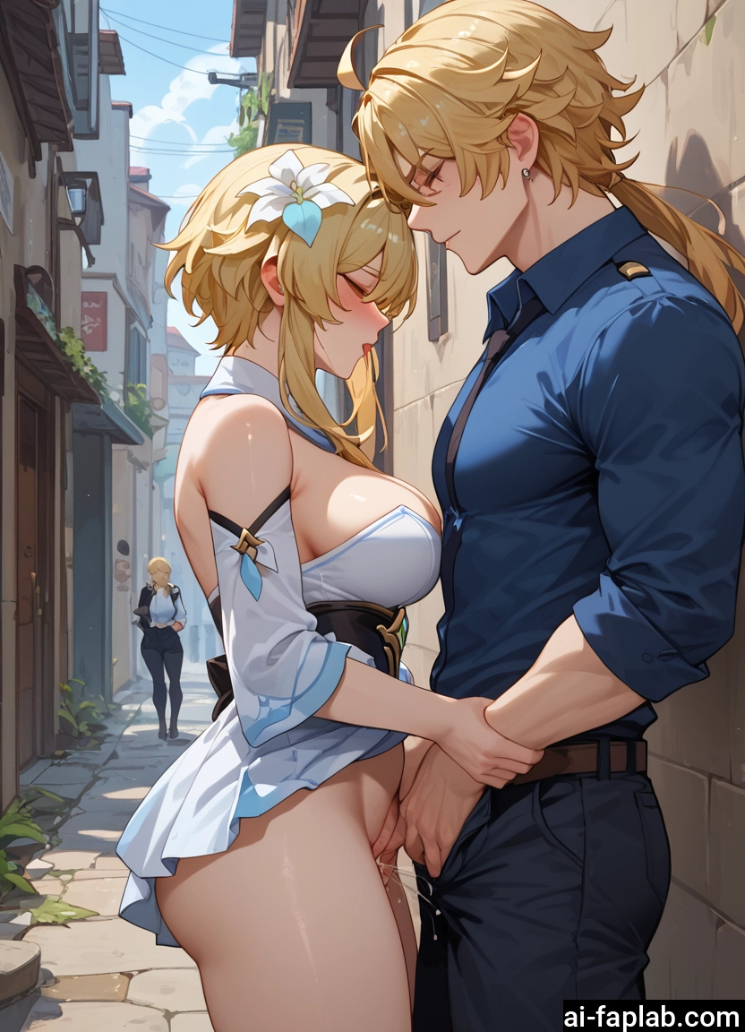 blonde hair, breasts, flower, hair ornament, hair flower, closed eyes