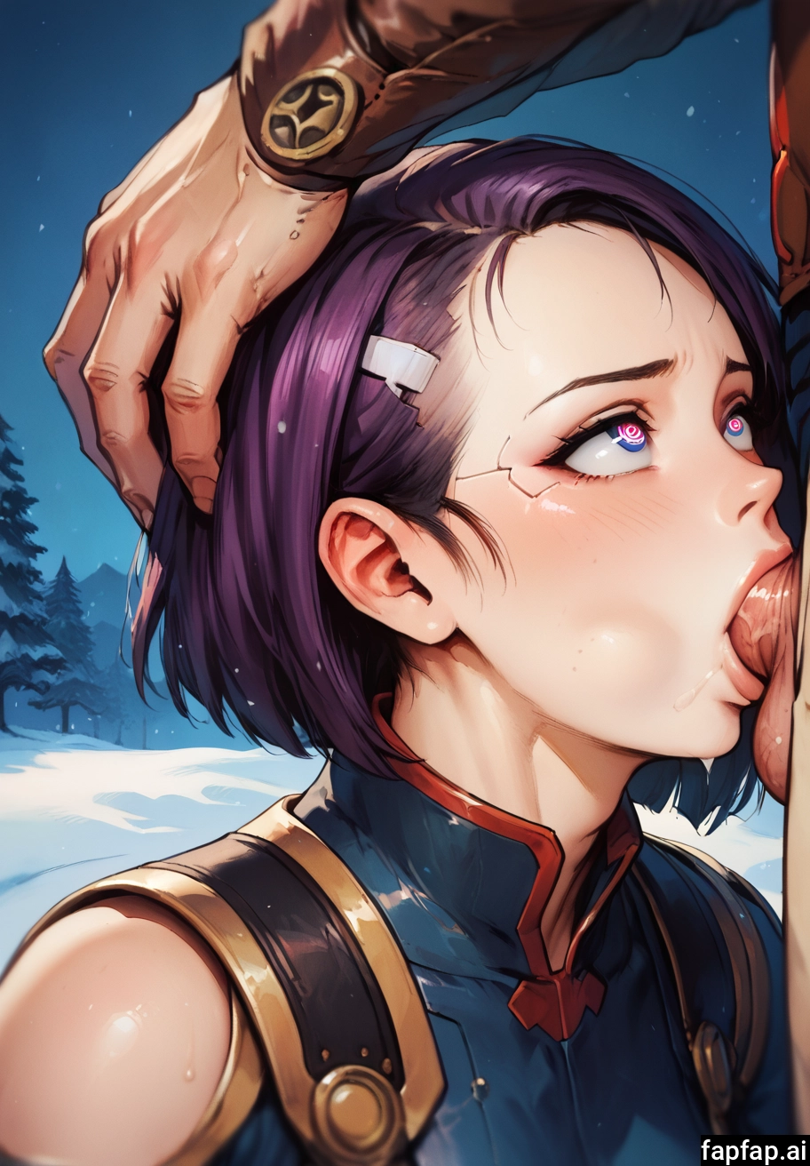 1girl, penis, hetero, fellatio, oral, purple hair · Yamete.gg
