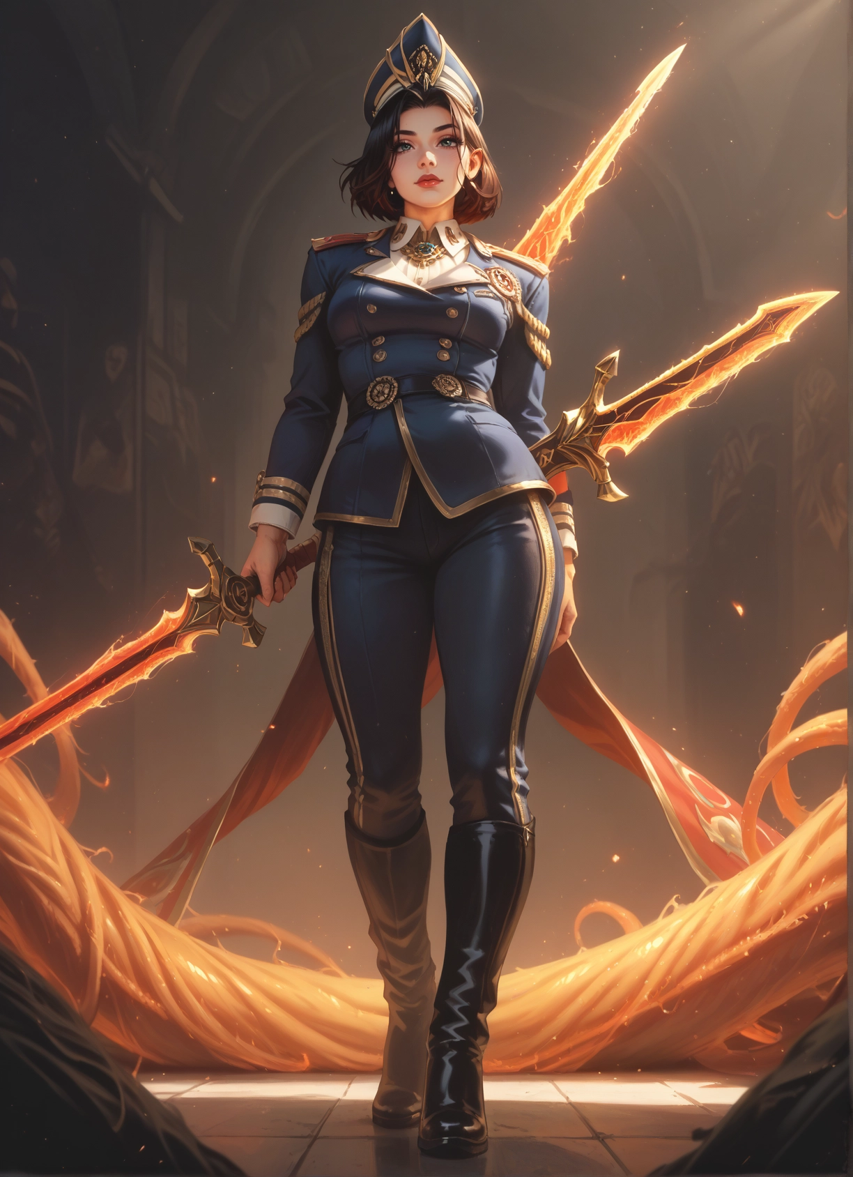 1girl, weapon, sword, hat, boots, uniform · Yamete.gg