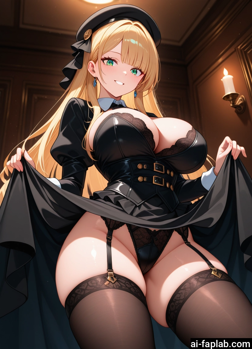 breasts, 1girl, thighhighs, long hair, blonde hair, underwear · Yamete.gg