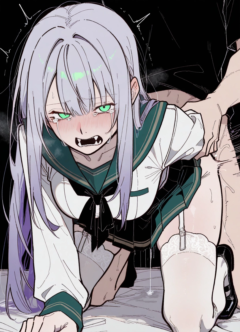1girl, 1boy, hetero, thighhighs, sex, green eyes