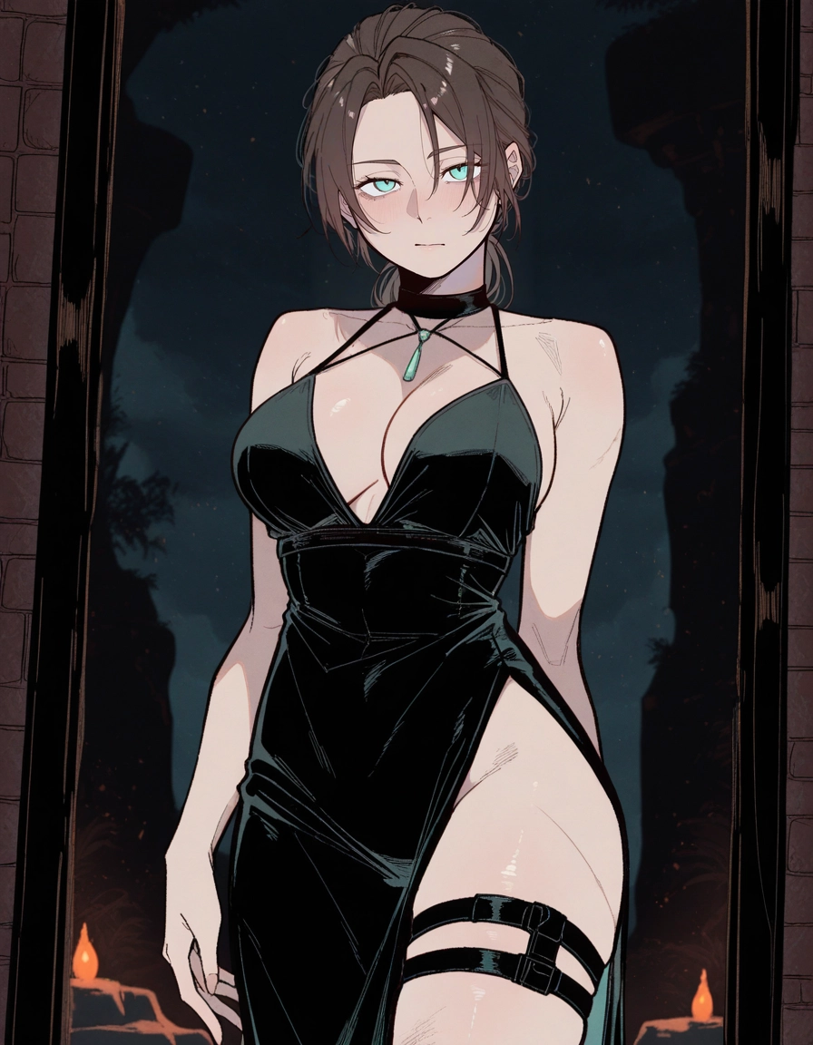 1girl, breasts, dress, large breasts, cleavage, black dress · Yamete.gg