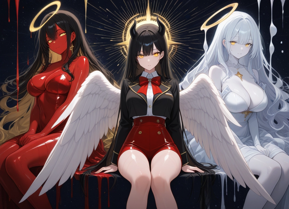 breasts, multiple girls, wings, halo, horns, large breasts · Yamete.gg