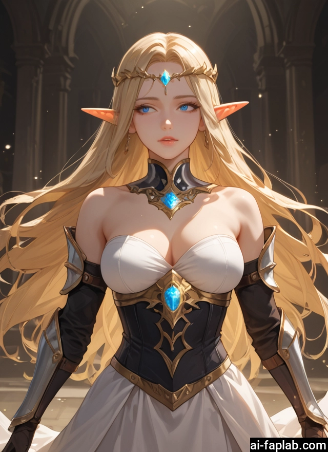 1girl, breasts, long hair, pointy ears, blonde hair, blue eyes · Yamete.gg