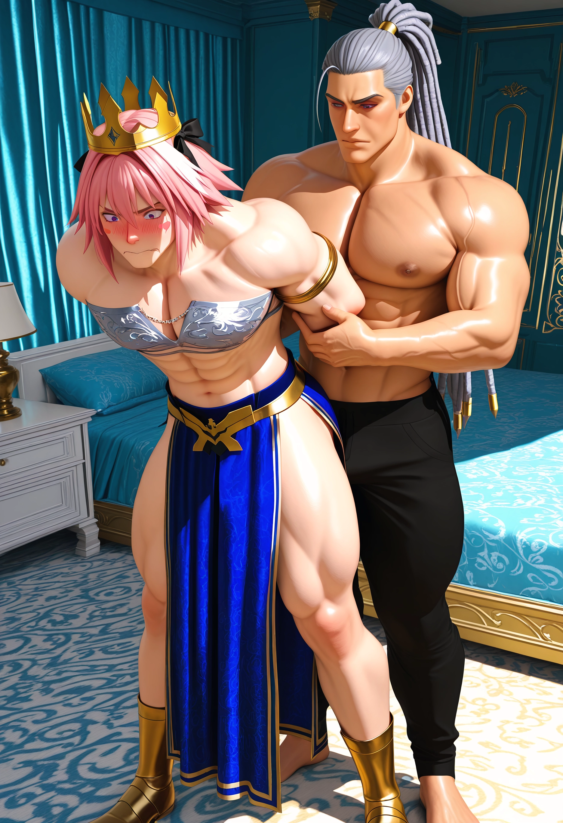 yaoi, bara, multiple boys, 2boys, pink hair, muscular · Yamete.gg