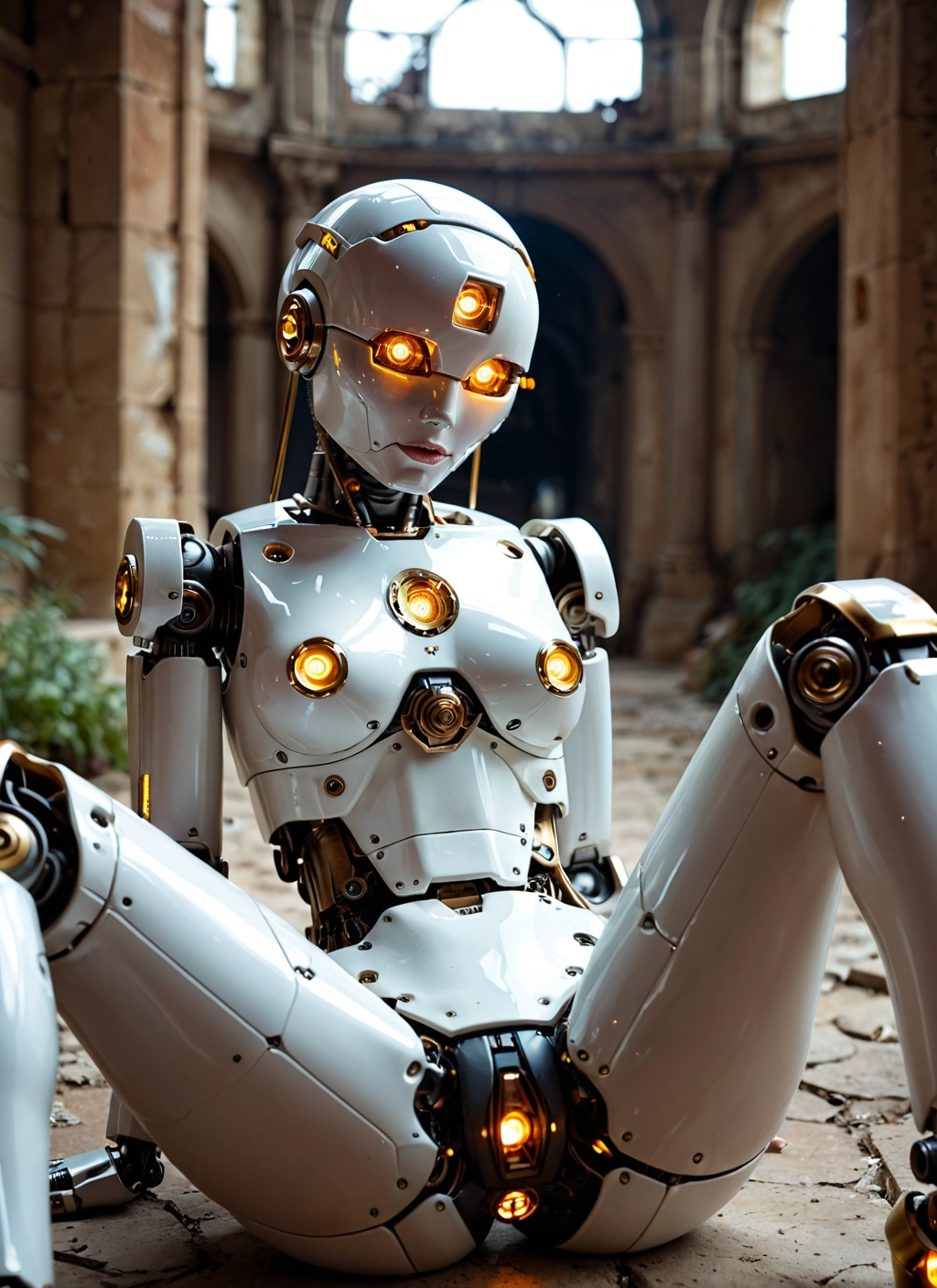 1girl, solo, robot joints, sitting, spread legs, robot · Yamete.gg