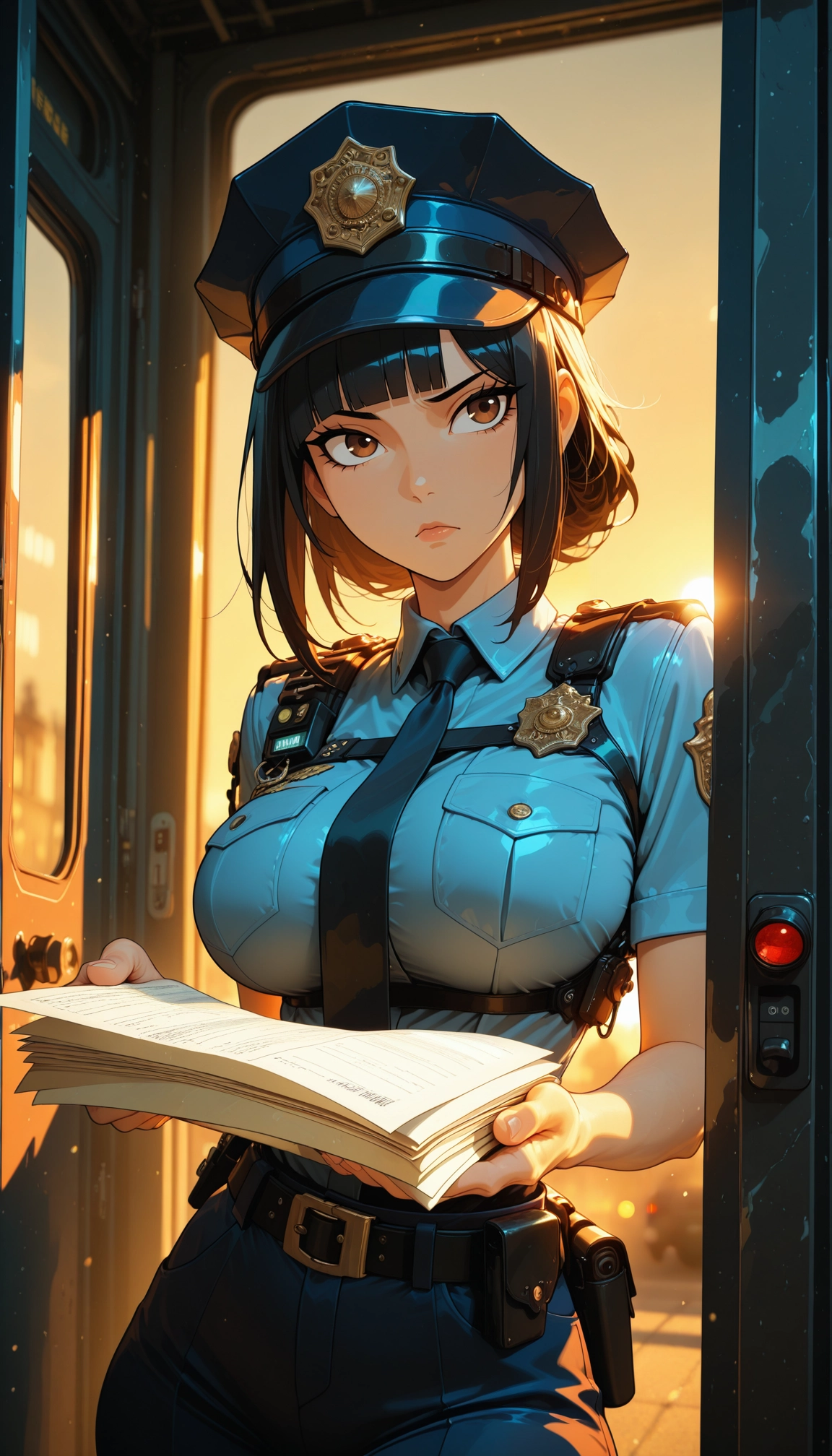 1girl, uniform, police, police uniform, policewoman, necktie · Yamete.gg